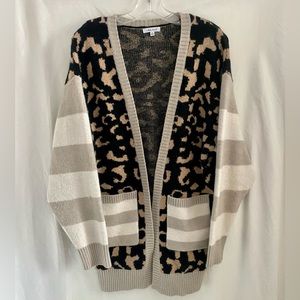 Neutral Leopard and Stripe Oversized Sweater Cardigan